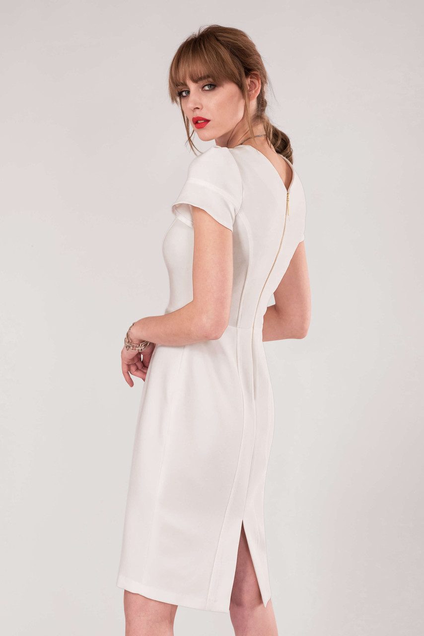 Women's White Paneled Pencil Dress